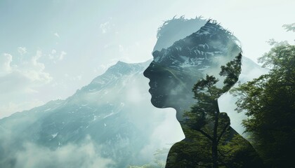 double exposure Tranquil scene of a man and nature together.