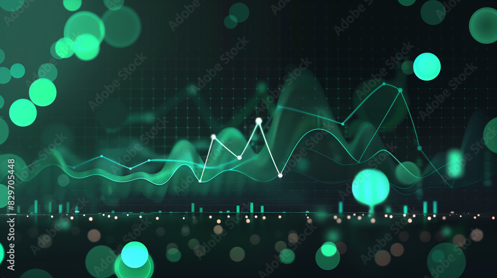 Poster a green background with a bunch of green lines and circles. the image has a futuristic and abstract 