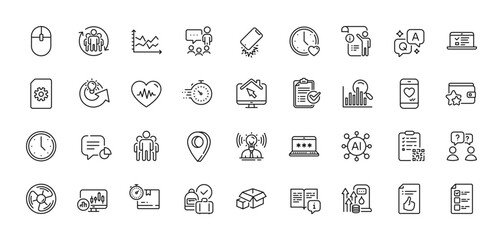 Voting ballot, Qr code and Computer mouse line icons pack. AI, Question and Answer, Map pin icons. Web lectures, Teamwork, People chatting web icon. Time, Manual, Search pictogram. Vector