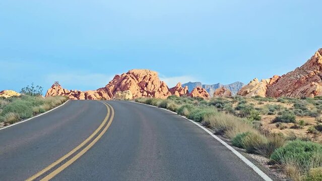 Scenic Drive Along Northshore Road Route 167 in Nevada Desert with Surrounding Landscapes. POV Drive View.