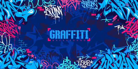 Blue Colorful Abstract Urban Style Hiphop Graffiti Street Art Vector Illustration Background © Anton Kustsinski