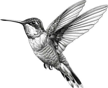 Feathered Elegance: Copperplate Engraving of a Hummingbird