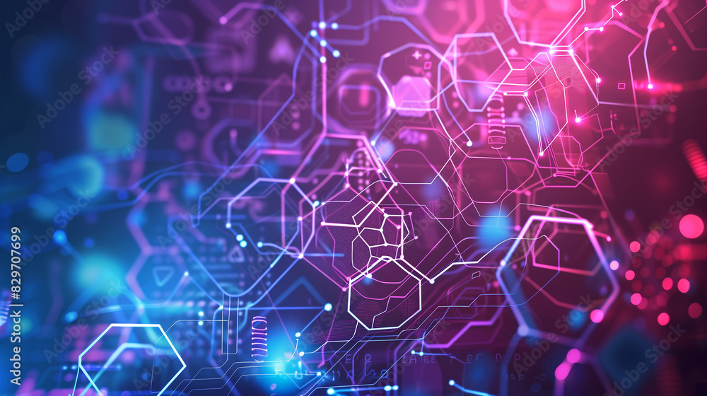 Poster a colorful image of a computer chip with a blue background. the image is abstract and has a futurist