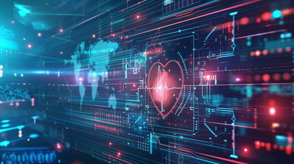 A computer screen with a heart and a globe