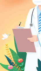 World Health Day holiday promotion illustration poster doctor writing health report