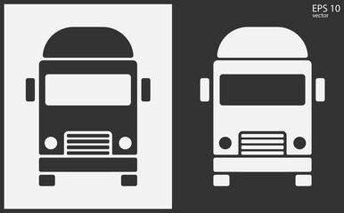 Truck icon front view. Black on White Background. Vector icon.