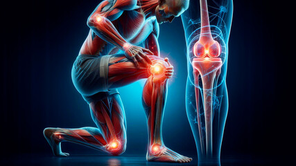 Knee pain, knee injury, anatomy concept