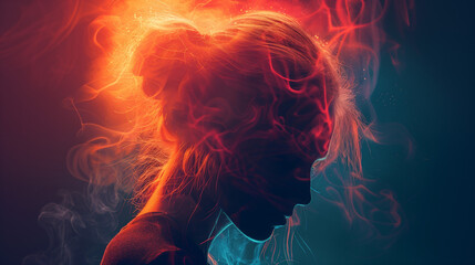 Woman with fire aura in her head.