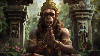 Lord Hanuman praying with his hands folded from Ramayana