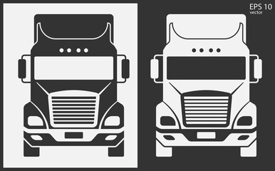 Truck icon front view. Black on White Background. Vector icon.