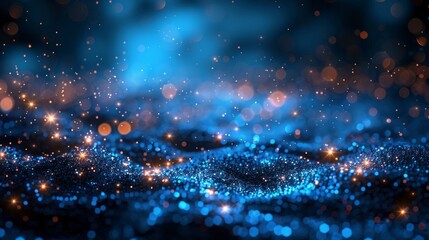 Blue And Gold Glowing Particles. Shiny Sparkles. Glitter Dust.