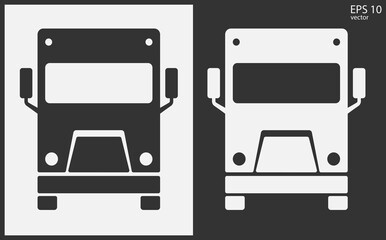 Truck icon front view. Black on White Background. Vector icon.