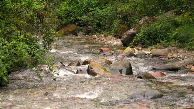 Mountain river nearby Yawu Lake under the Wawu Mountain, in Meishan City of southwest China&rsquo;s Sichuan Province