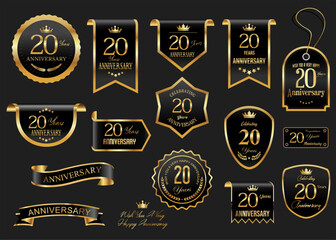 Naklejka premium Collection of Anniversary gold laurel wreath badges and labels vector illustration
