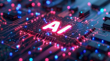 Artificial intelligence with AI text on the digital circuit board. Digital futuristic background