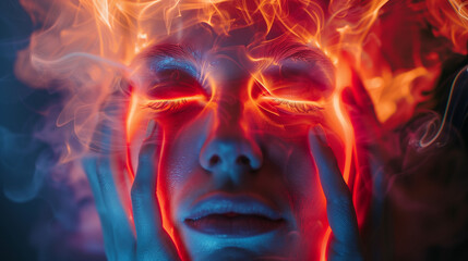 Woman with fire aura in her head.