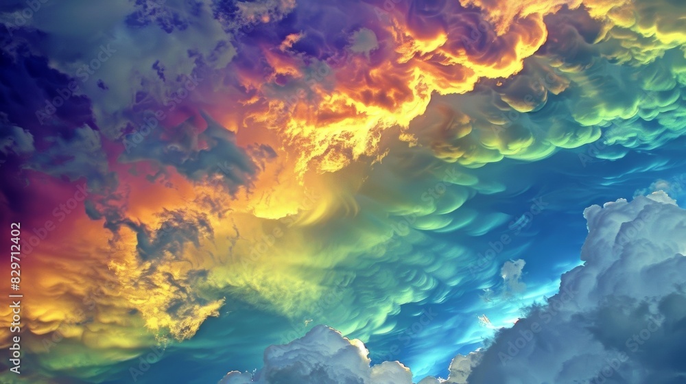 Wall mural mysterious and uninhibited these colorful clouds seem to defy the laws of nature.