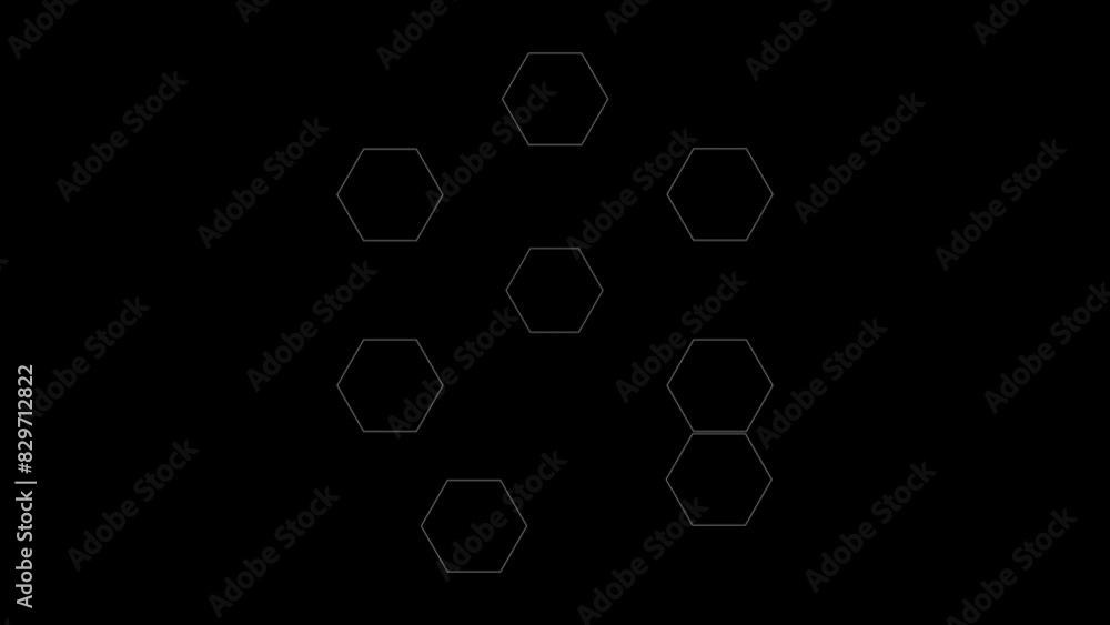 Poster moving composition of hexagons on black background. computer generated effect