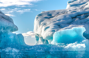 A large ice block with a blue tint