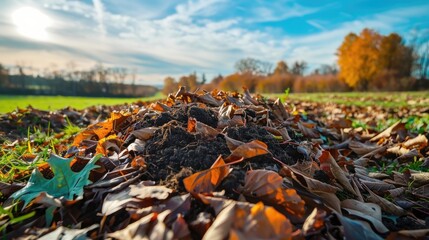 Obraz premium Dry leaves gathered in the field will be utilized as compost material later on