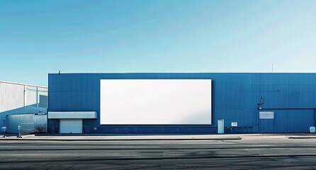 Obraz premium Industrial Building Billboard: Blank White Banner Against Modern Gray Wall