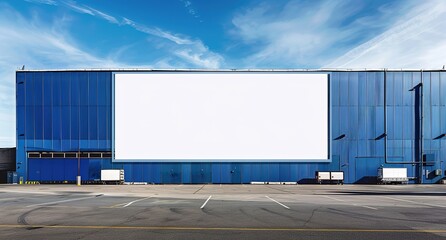 Obraz premium Industrial Building Billboard: Blank White Banner Against Modern Gray Wall