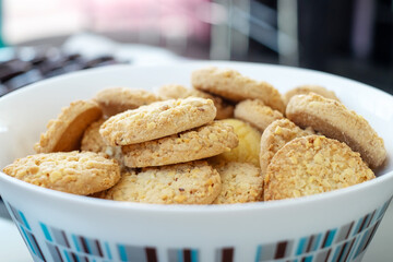 closeup cookies dish soft daylight