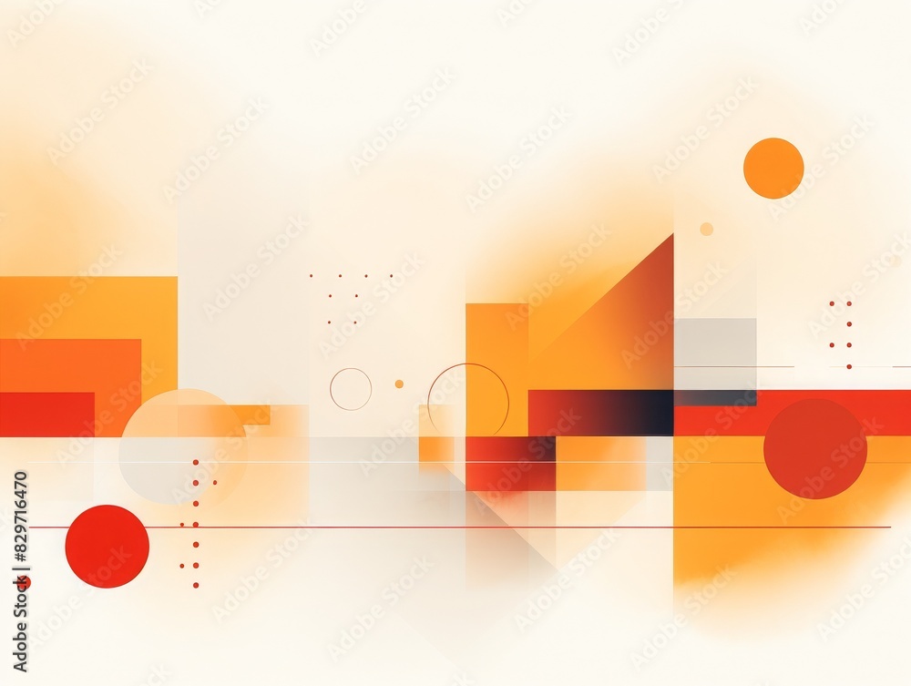 Poster dynamic abstract composition with geometric shapes in shades of orange and red, perfect for modern d