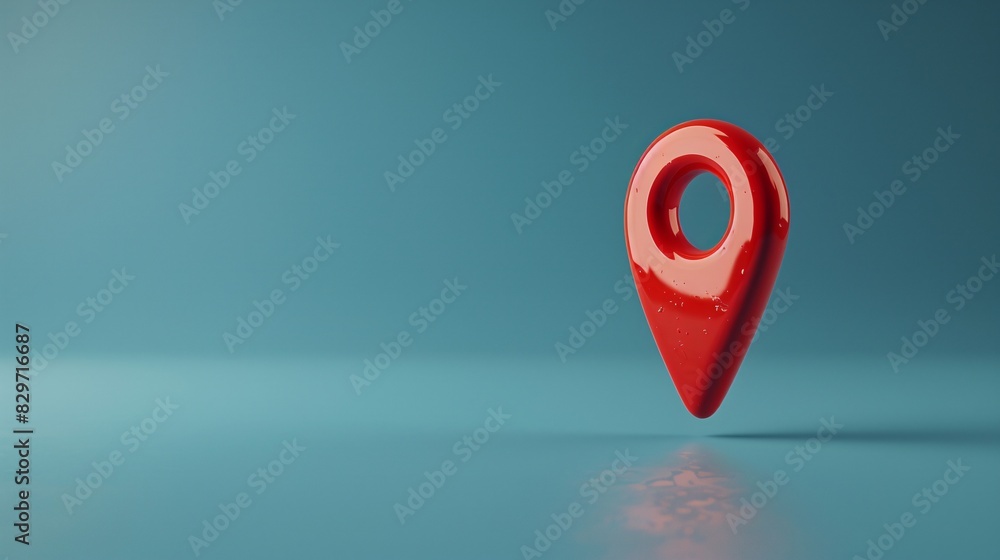 Aufkleber red location pin floating on a reflective blue surface, symbolizing navigation and travel directions