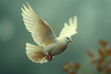 Obraz premium Serene White Dove in Flight - Symbol of Peace, Freedom, and Tranquility for Posters and Cards