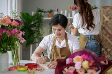 Employees in flower shops provide flowers according to customer orders, Small business owner, SME.