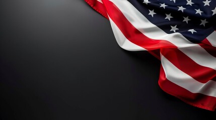Wavy american USA flag isolated on dark background. Patriotic background concept for memorial and veteran day