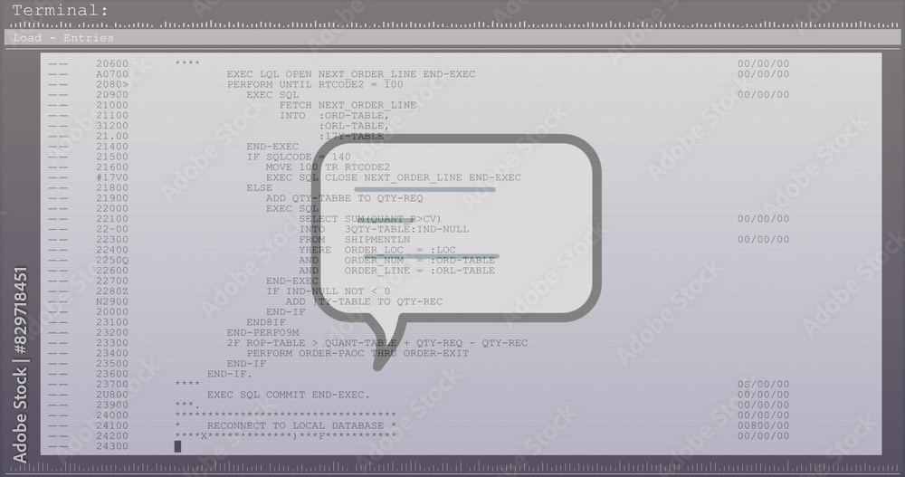 Poster image of financial data processing over speech bubble over computer screen