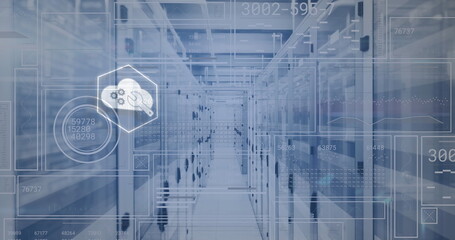 Image of network of digital icons and data processing over servers