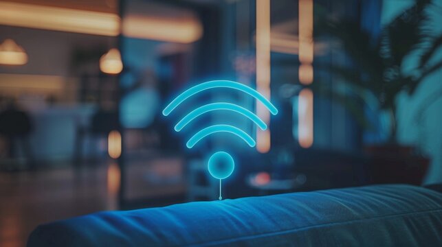 Wifi icon extender with blue light style in the smart home digital technology