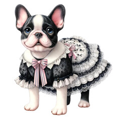french bulldog with a Lolita (fashion style)