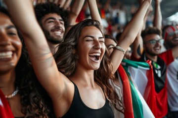 Naklejka premium Sports fans cheering during a match in a stadium.