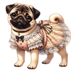 pug dog wearing a Lolita (fashion style)