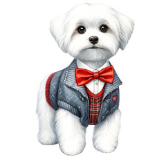 dog with a red ribbon