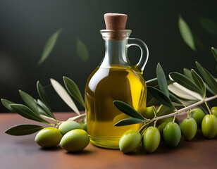 an Oliver oil bottle, set against a minimalist background, Ai generated 