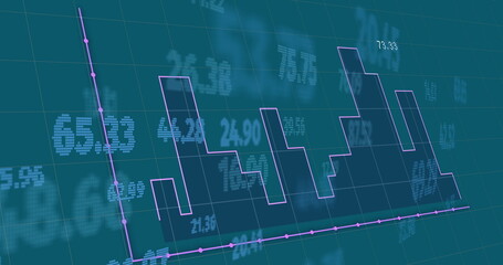 Image of financial data processing over blue background