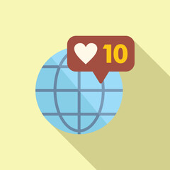 Flat design of a world globe with a heart notification, symbolizing global online interactions