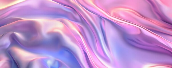 Fototapeta premium Abstract background with waves of smooth silk fabric in soft pink and lavender tones. Fashion and beauty concept. Banner with copy space.