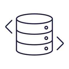Database storage line icon. Logo with left and right arrow for web and mobile. Information technology concept. Symbol isolated on white background. Editable vector stroke. Pixel Perfect.