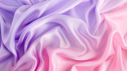 Obraz premium Abstract background with waves of smooth silk fabric in soft pink and lavender tones. Fashion and beauty concept. Banner with copy space.