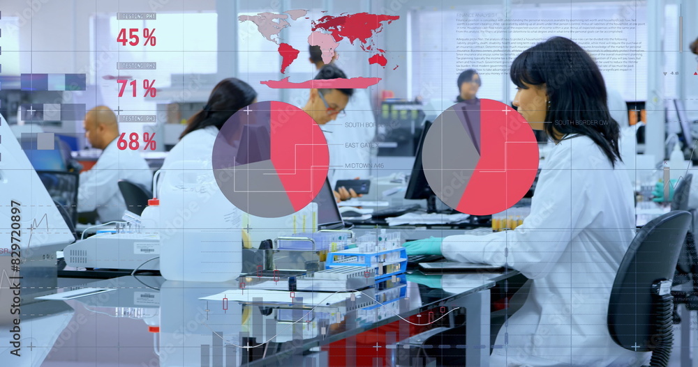 Poster a group of scientists are working together in a laboratory, researching and conducting experiments