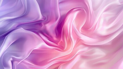 Obraz premium Abstract background with waves of smooth silk fabric in soft pink and lavender tones. Fashion and beauty concept. Banner with copy space.