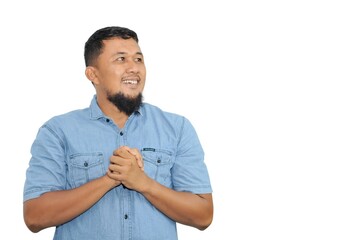 indonesian man showing gesture meaning friendship on sign language isolated on white