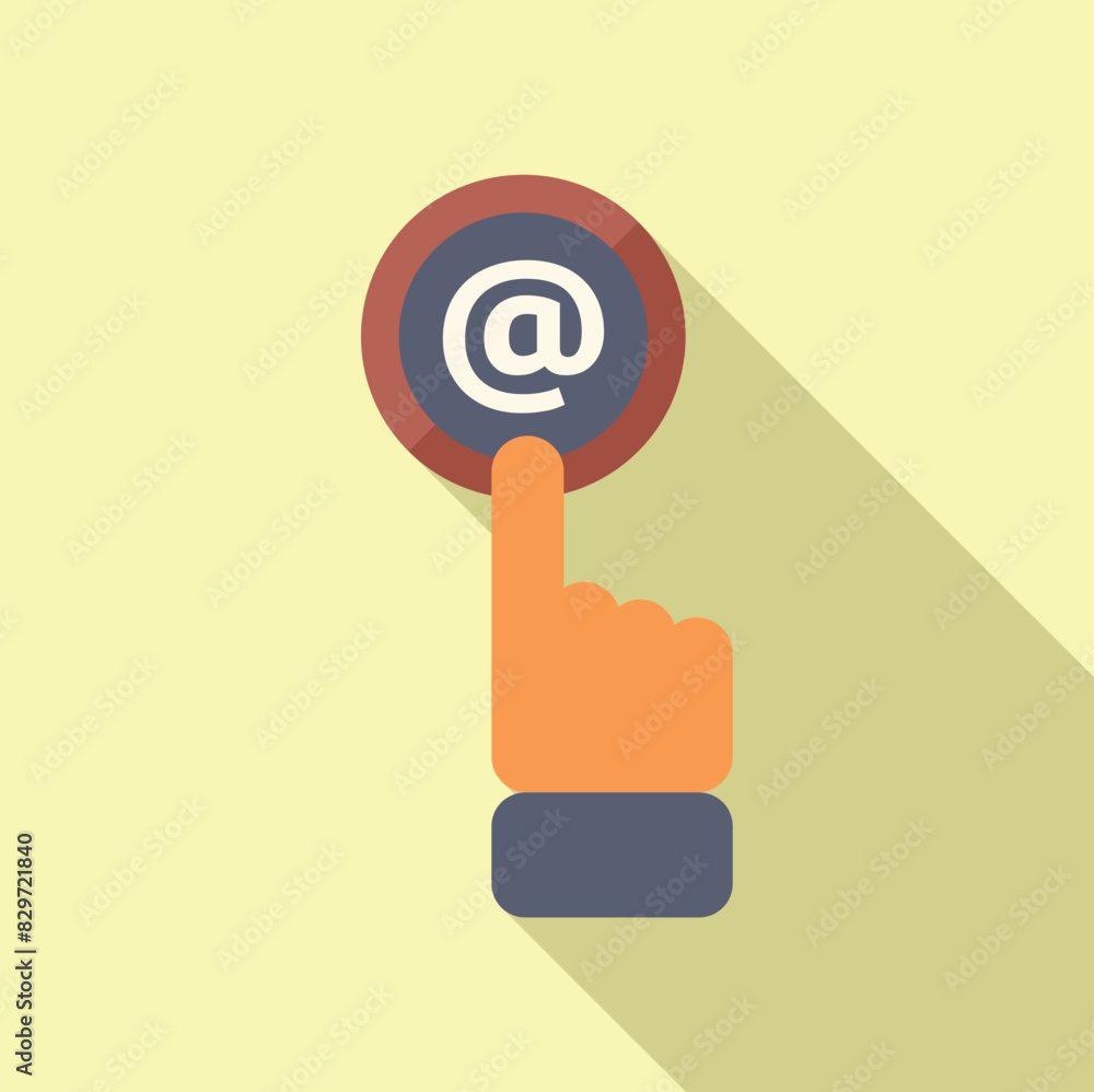 Poster flat design illustration of a finger pressing an email icon button with shadow