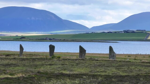 Ring of Brodgar, Prehistoric Landmark on Mainland Island, Orkney, Scotland UK 60fps